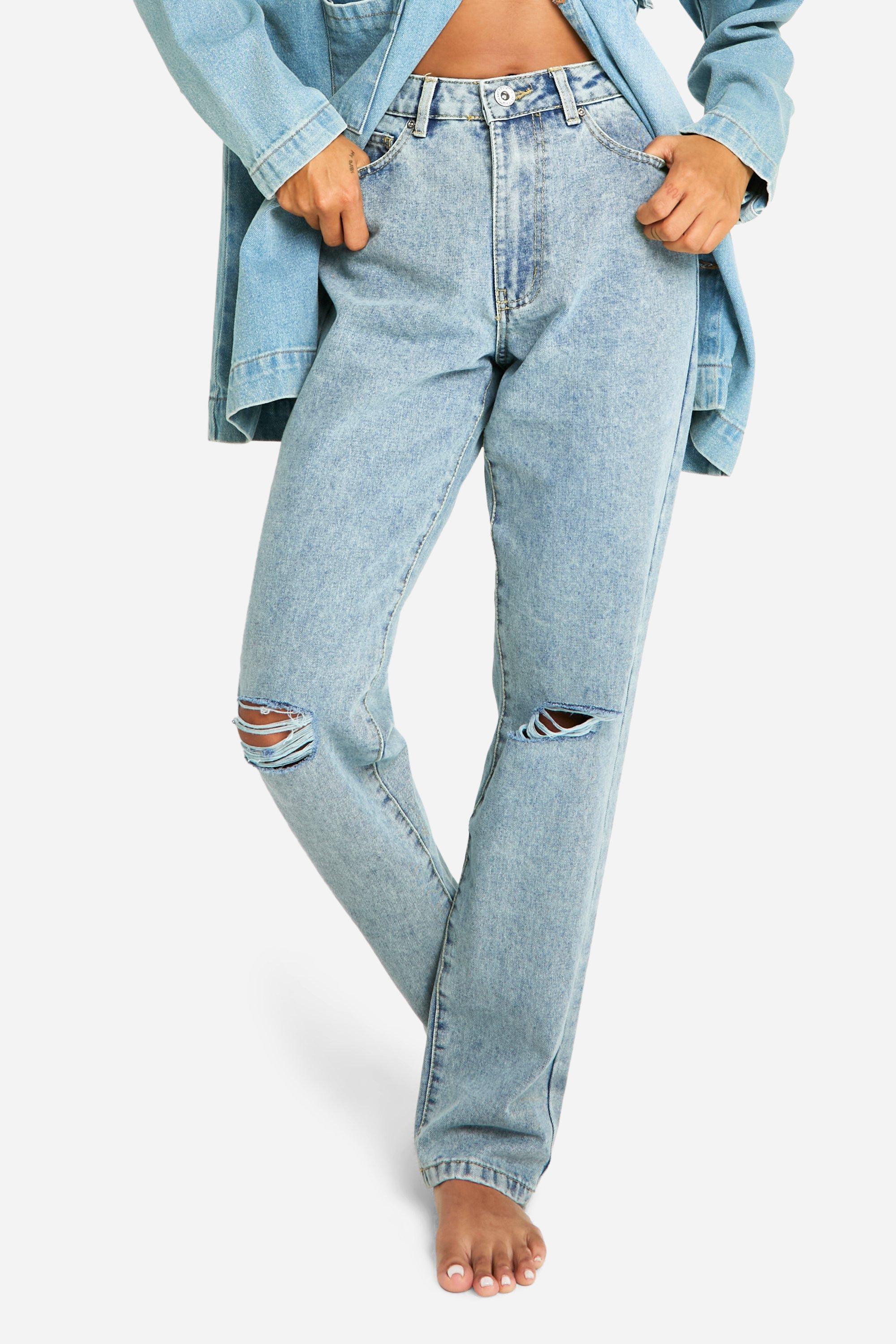 Straight leg hot sale jeans ripped